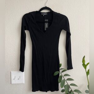 Lulu's Black Long Sleeve Dress with Notch Neck
